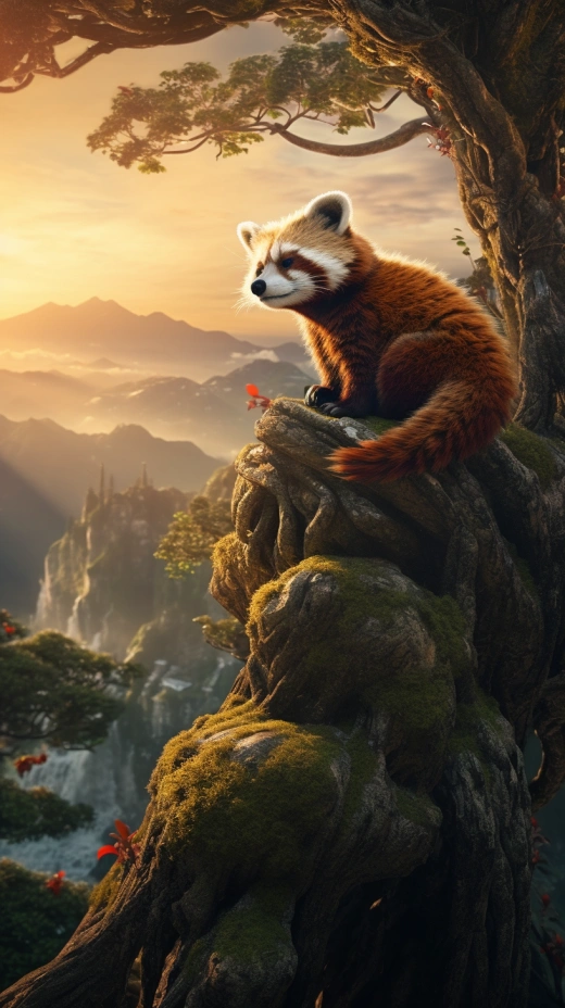 红熊猫乐园绝美景色：金色辉光映照的史诗级电影画面