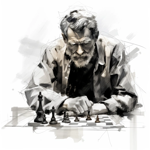 黑白對決，企業(yè)杰出之局：男子下棋，畫出引人入勝的平局