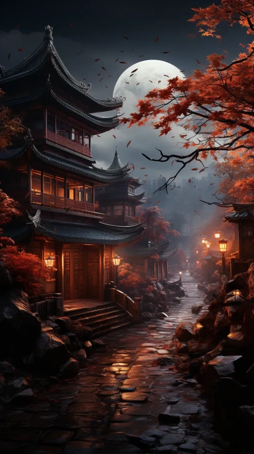 江南古韻：秋夜紅葉滿樓