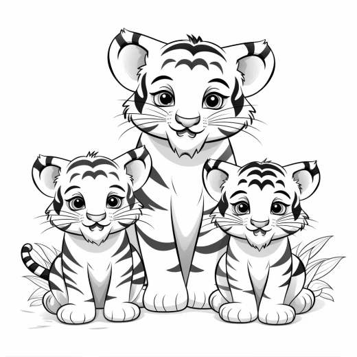 儿童涂色页：黑白色老虎，简笔画风格，适合幼儿