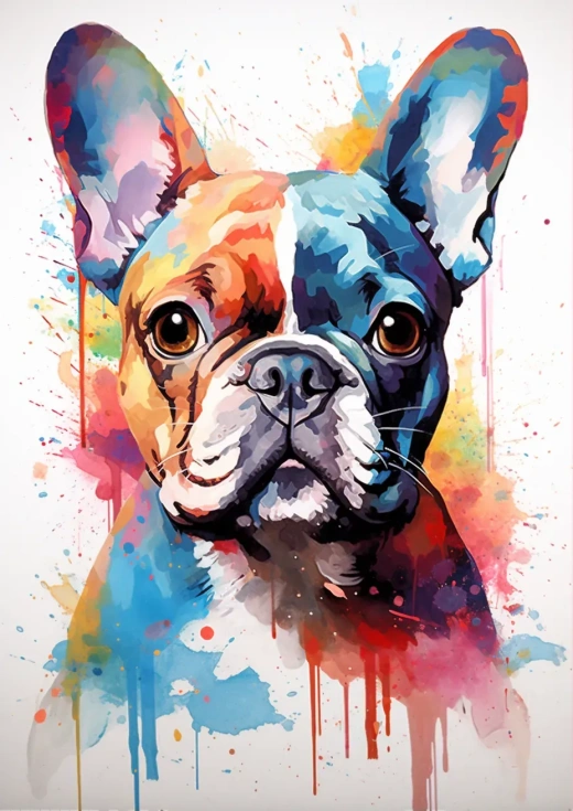 法国斗牛犬艺术绘画：极简风格
