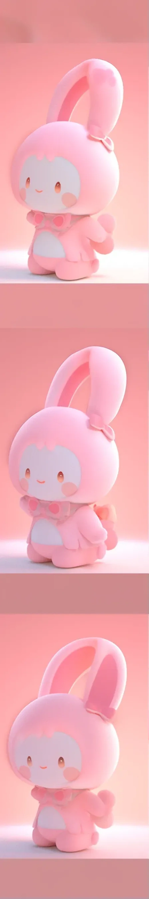 可爱兔子玩具的三视图：Chibi风格与糖果色调
