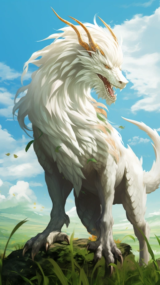 “璀璨如獅的白龍，雄偉壯觀，仿佛電影般的場(chǎng)景，身姿矯健，翱翔綠野。”