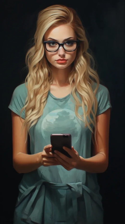 金發美女戴圓框眼鏡打電話