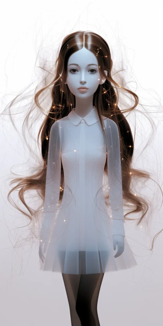 量子結構之美：極簡主義AI女神飄逸透明