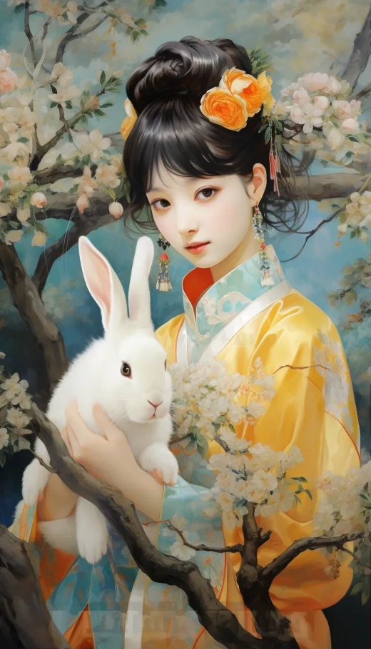 月宮舞女 玉兔相伴