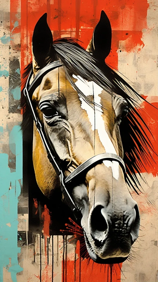 数字艺术与小麦糊海报：一匹马的混合媒介肖像