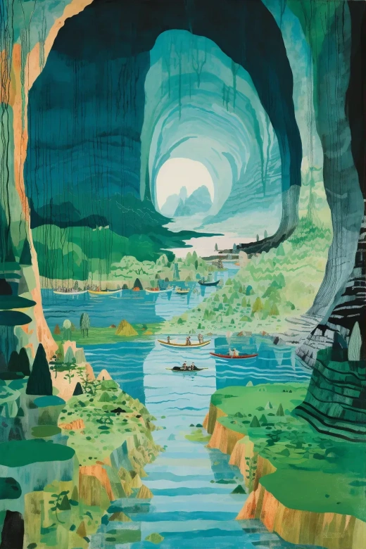 大衛·霍克尼的詳細描繪：地下長廊中的巨大湖泊