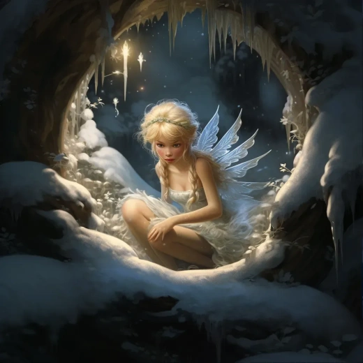 小叮當坐在雪中的手窩里