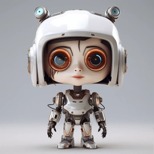 小女透明電人機器人萌照，3D立體設計，卡通風格。