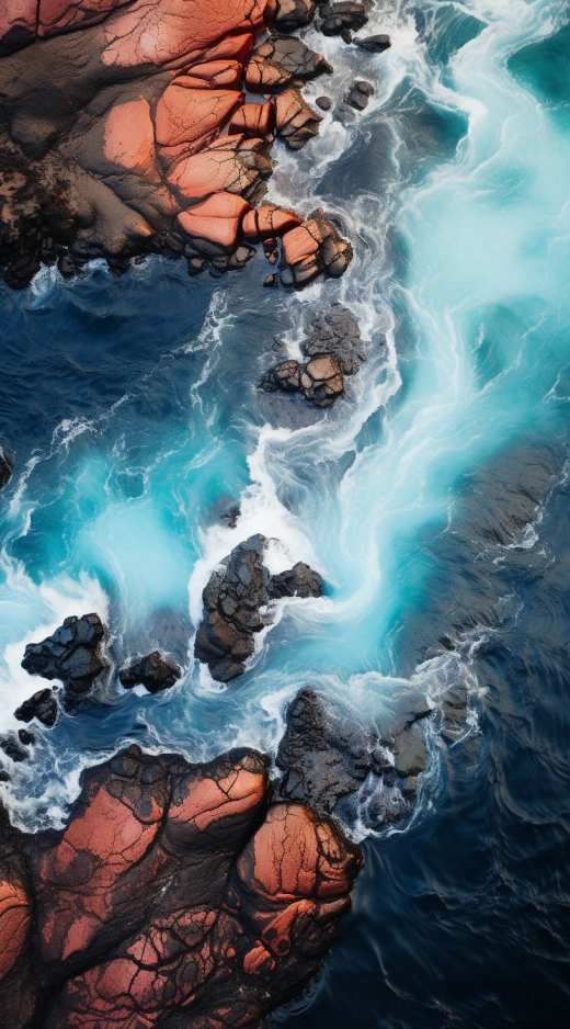 火山噴發(fā)海濱，衛(wèi)星俯瞰火山溶巖奔流入海，栩栩如生