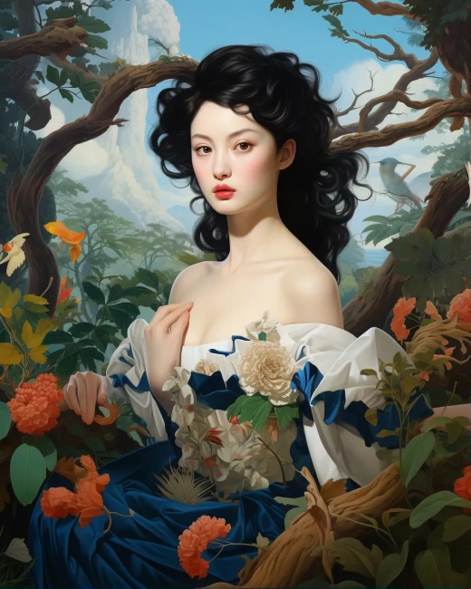 愛情秘笈：古典華美與現代藝術的交融，時尚攝影中的超細節水彩畫