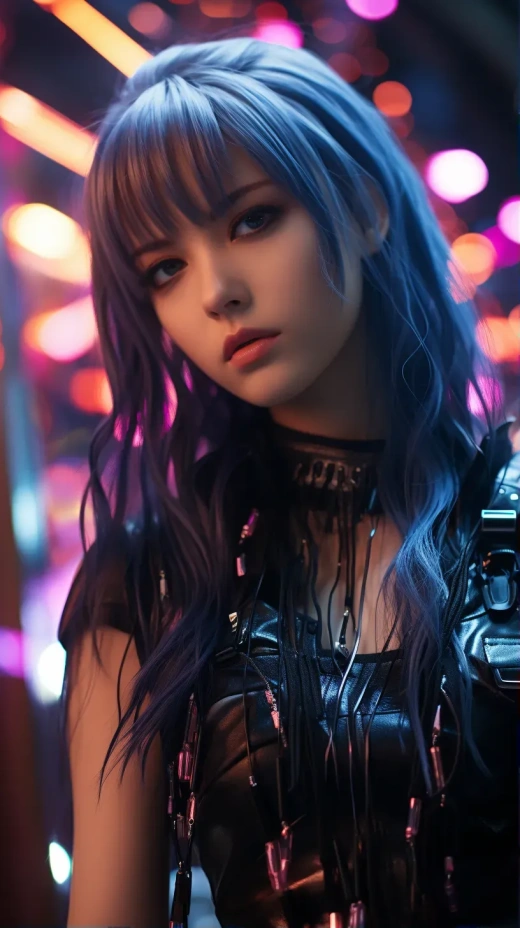 夜城之美：賽博朋克風驚艷長卷發女模