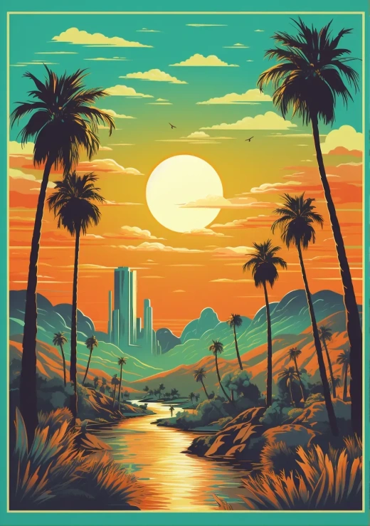 復古設計彩色卡通矢量洛杉磯旅行海報