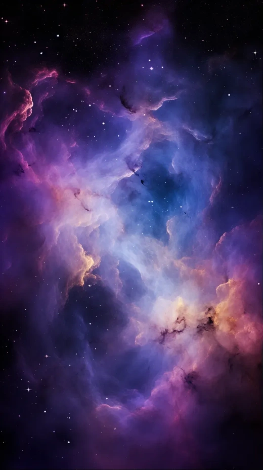 一張44MP高清實拍照片，展示了天空中的銀河系星云，色調為紫色、黃色和淺藍色，背景透明且為黑色。