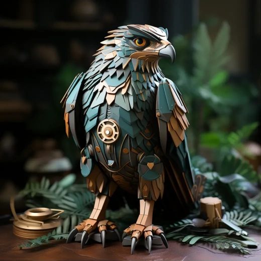 低多边形纸质鹰，巨型可爱眼睛展开翅膀