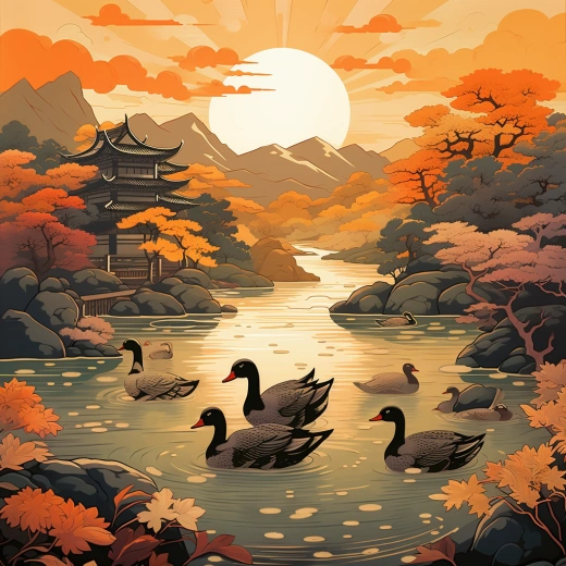 鴛鴦戲水，浮世繪之最美風光
