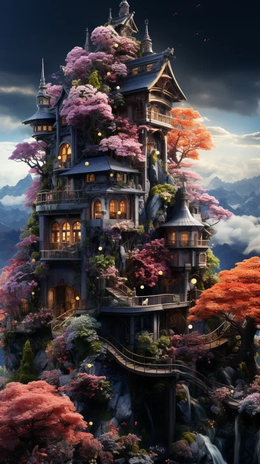 夢幻花島：絢麗多彩的花朵樹屋之城