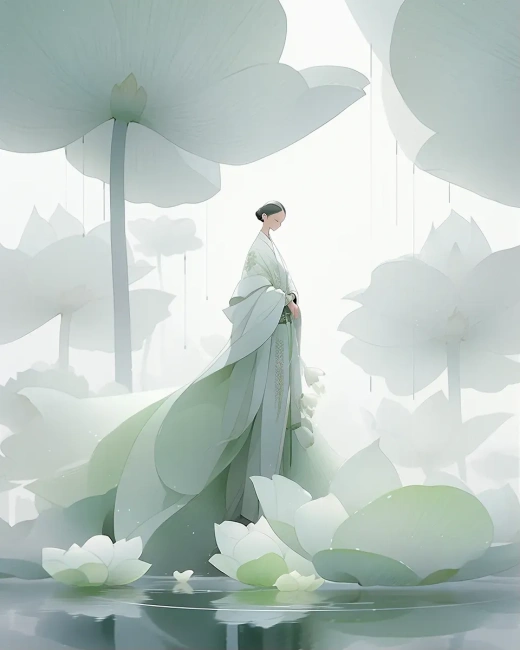 夢幻輕紗：設計師身著蓮花長裙，盡顯極簡之美