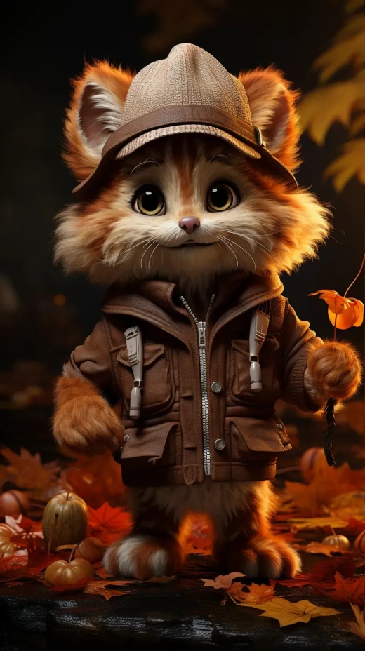 超可愛迷人的紅毛虎，秋日早晨的動畫風景