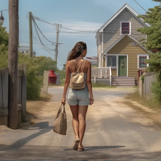 真实生活中的电影画面：马萨诸塞州Martha's Vineyard的行走女子