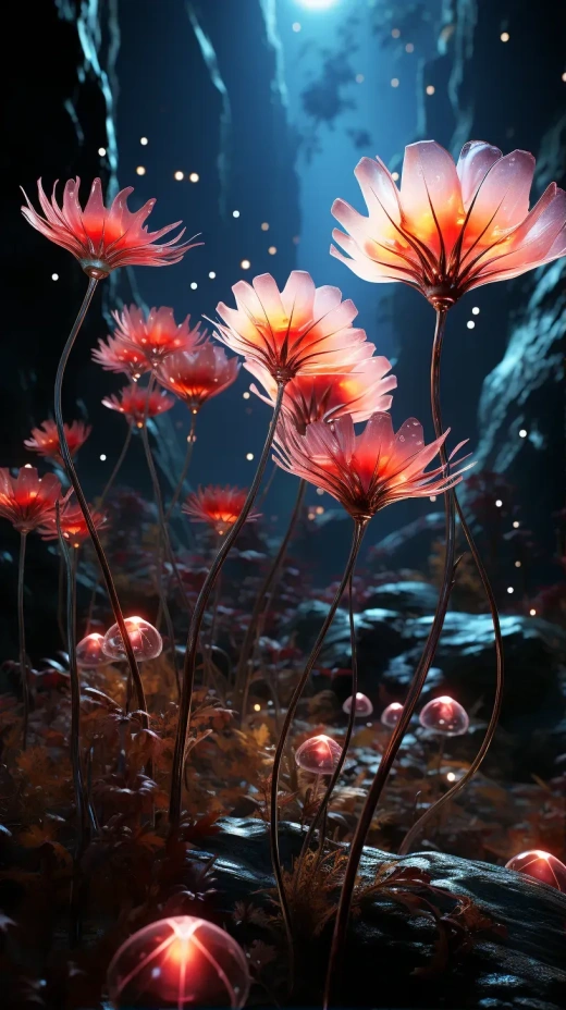 东京森林之夜：红蜘蛛菊花的多重曝光与8K超高清震撼视觉体验