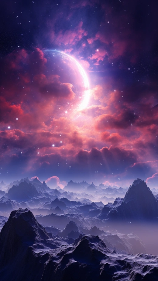 紫色星云，星系和無盡星辰，引人入勝的外星行星全景。