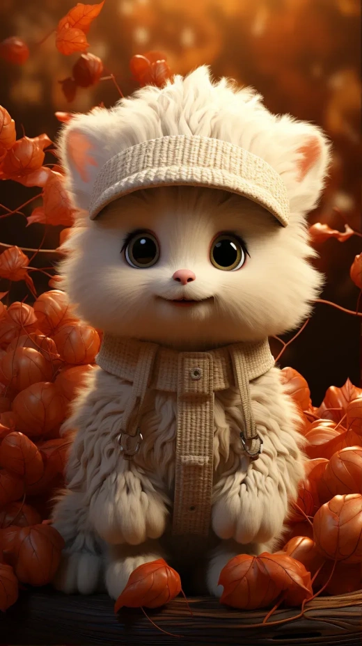 超可愛白色小山羊，Pixar風格渲染，紅楓葉背景
