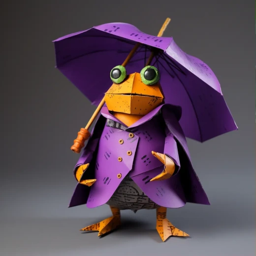 紫色青蛙穿著雨衣：童趣紙藝作品