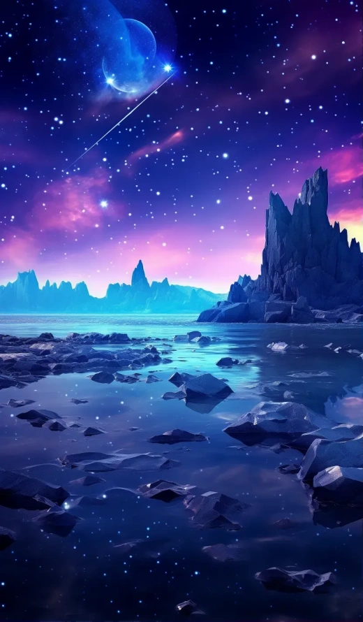 超現實主義的北極夜景CG渲染：星空、羽毛與水晶之心
