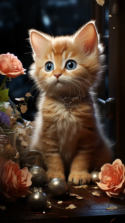 可爱的小猫咪与花朵的Pixar风格迪士尼8K超详细数字艺术