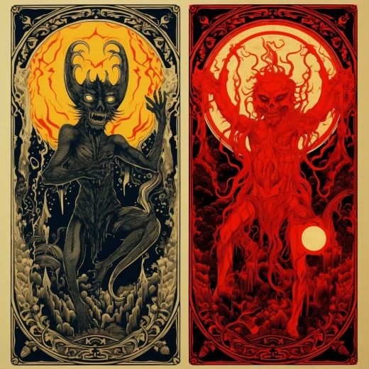 TAROT CARD ART結(jié)合Art Nouveau風格，采用木版印刷技藝，呈現(xiàn)出惡魔主題的藝術(shù)之美。