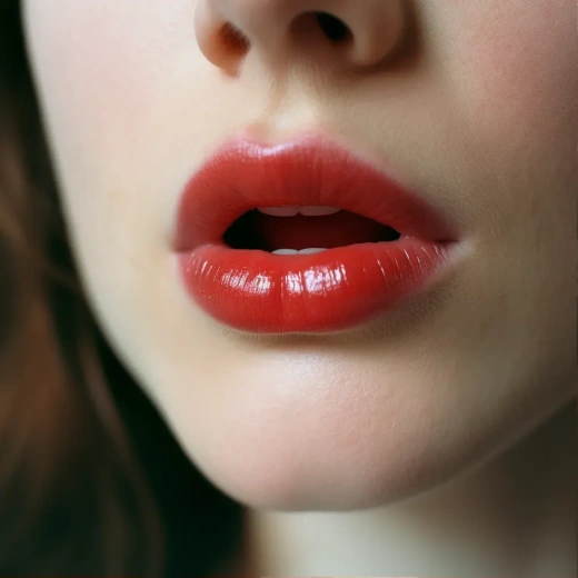 超现实特写：女性唇部细节，使用Kodak Portra 800胶片和SMC Takumar 105mm f/8镜头拍摄