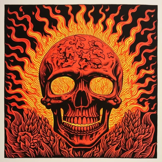 燃烧的灵魂： reliefe print 中的 SKULL ON FIRE