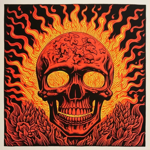 燃燒的靈魂： reliefe print 中的 SKULL ON FIRE