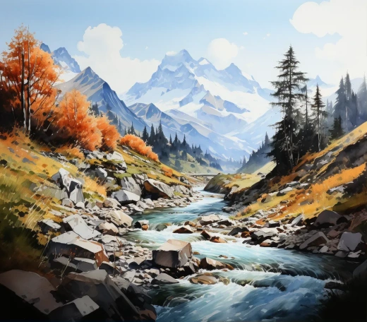 山水之美：水彩畫中的壯麗山脈