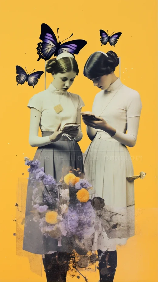 情侣塔罗牌与双胞胎姐妹的拼贴艺术：电话、薰衣草与蝴蝶