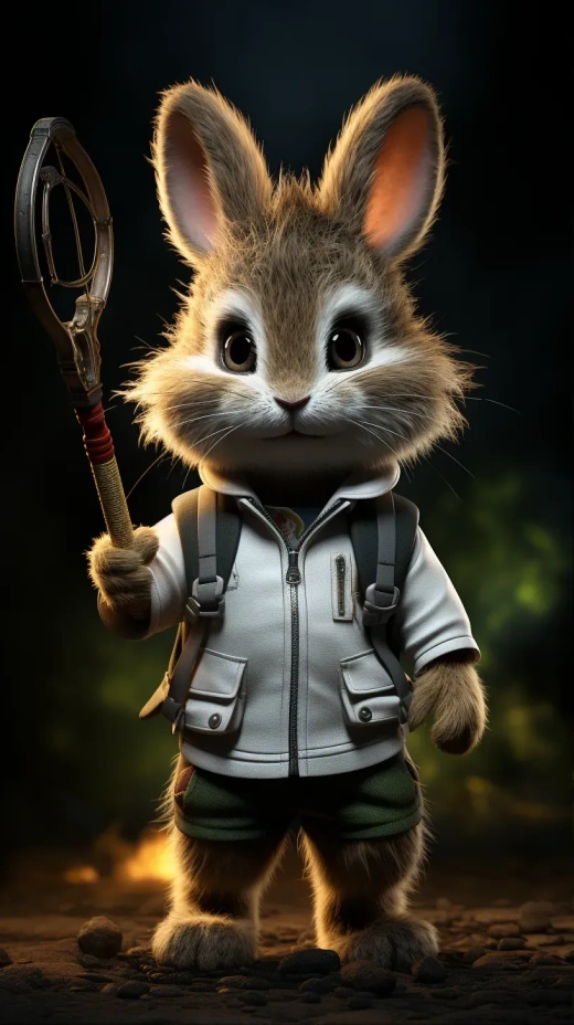 Pixar風格：可愛的兔虎身著網球裝，手握球拍，演繹網球比賽，蒙日的8K高清肖像，精細細節，真實感，電影級燈光效果