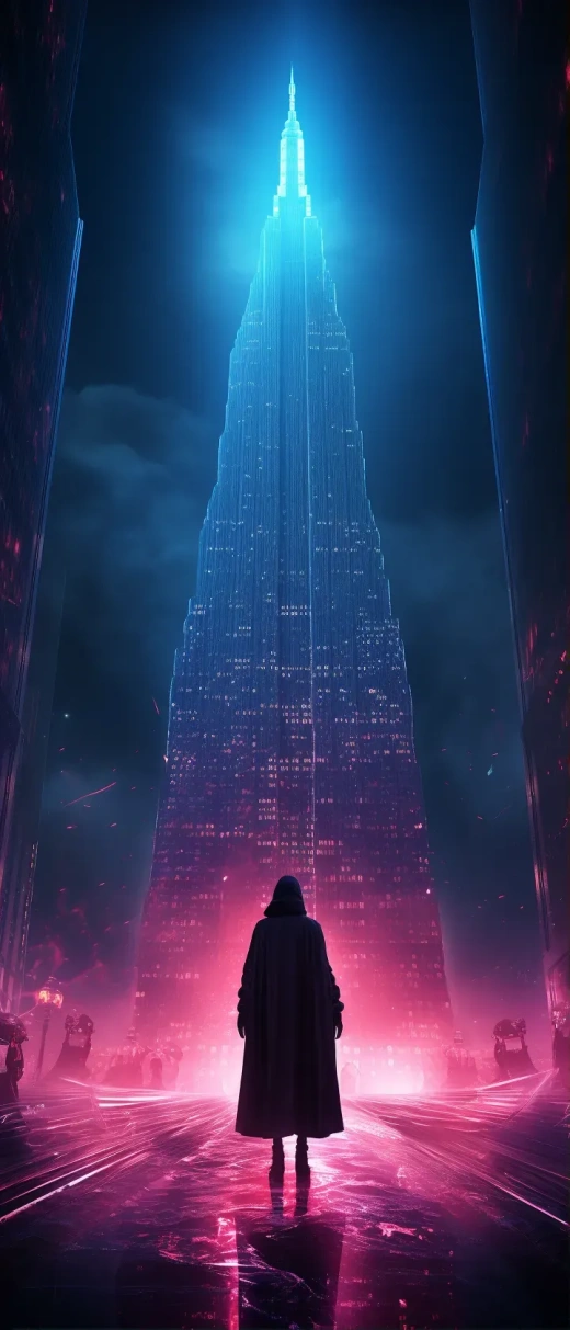 在俄羅斯城市的夜晚，一座巨大的雕像矗立在中心，靈感來自Mike Beeple Winkelmann，這是一幅數字藝術的杰作。雕像的頭部被破壞，顏色如同超現實的老鼠，周圍是有毒的煙霧和霓虹燈。這幅照片采用了雙重曝光攝影技術，風格模仿了Stalenhag。它曾獲得CG Society比賽冠軍，并入選CG Society名人堂。這幅作品融合了Dystopiacore、Cyberpunk - punk和Tourist Photo的元素，展現了一幅充滿未來感的畫面。