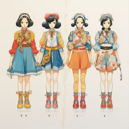 時尚兒童服裝設計：5款中國女孩的花卉元素建構主義裙子，搭配手工羊毛花朵造型與荷蘭風格、波普風格，以及瑪麗·亨特迷你短裙、吊帶褲、宮崎駿與久保田。