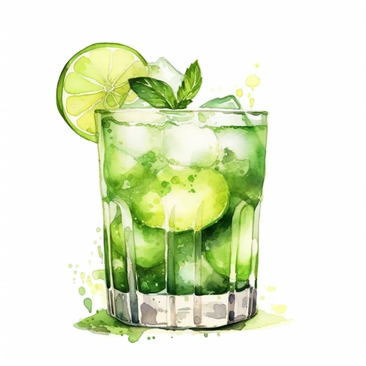 彩色雞尾酒手繪背景，Caipirinha雞尾酒插畫，Etsy風格，僅售一杯。