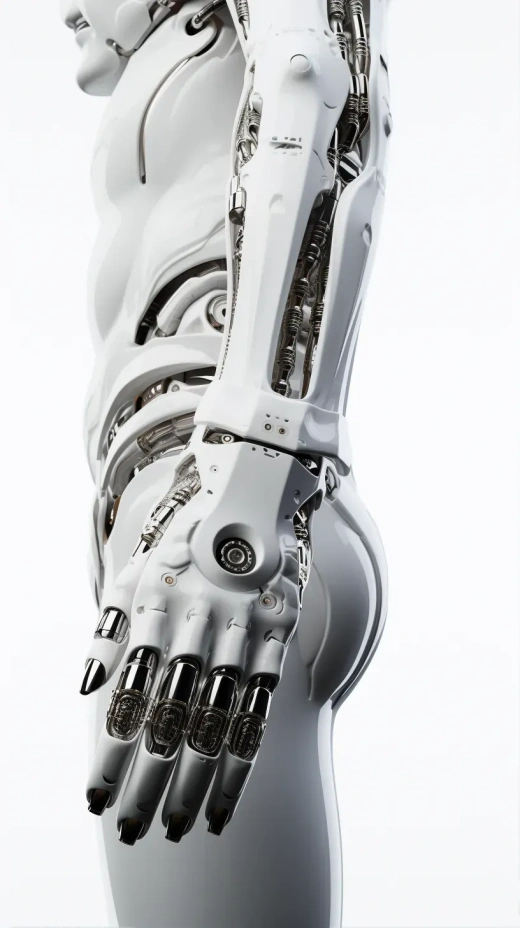 机器人身体部件的人，电影灯光，白色背景，虚幻引擎。