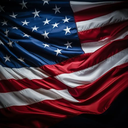 美国国旗黑色背景下的高清超详细照片，电影级灯光效果，无背景，超高分辨率。