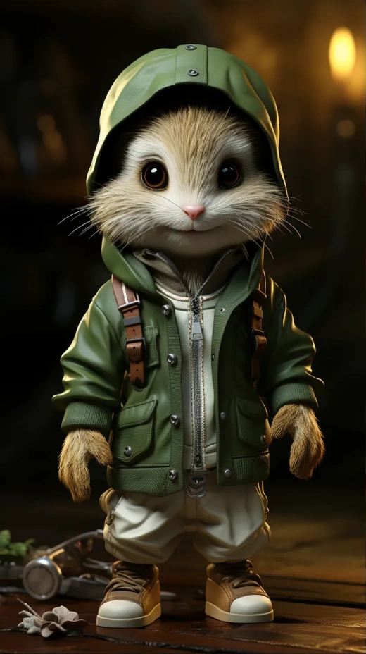 8K高清：皮克斯风格的小兔子，身着运动装，头戴绿帽，如巴蒂斯·蒙奇般可爱。戏剧性光影下，细节逼真的肖像，展现电影般的细腻和真实感。