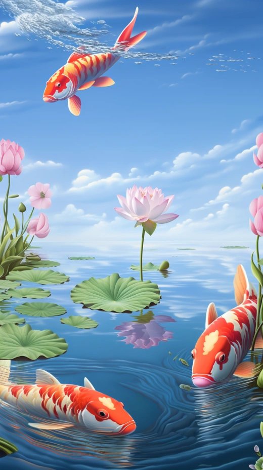 鯉魚與荷花：生命之舞，水中的絢爛世界