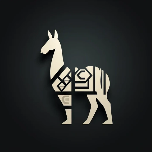 Llama Incruster標(biāo)志：黑白幾何圖案的矢量風(fēng)格，側(cè)視輪廓展示