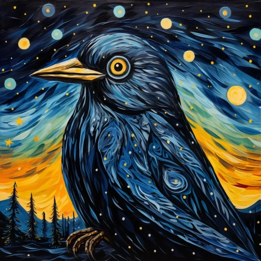 星空下的北歐野生鳥類肖像畫