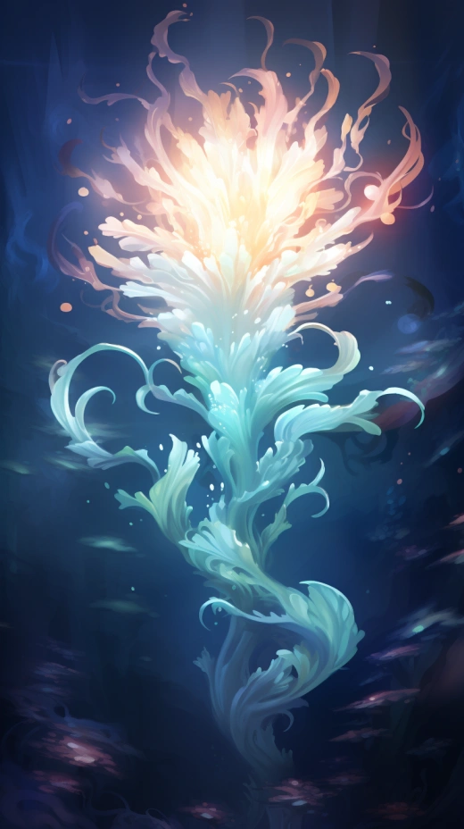 海洋中的夢幻生物：珊瑚礁與鯨魚的完美融合，舞動在發光的深海中，照亮神秘的海底世界。