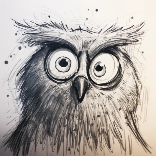 粗糙畫的貓頭鷹素描，鉛筆創作