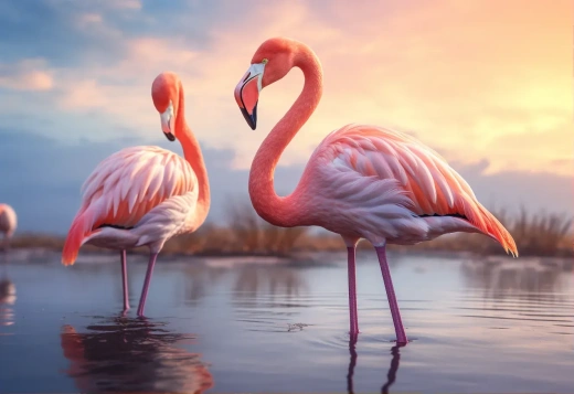 火烈鳥(niǎo)水中游，高清現(xiàn)實(shí)照片。